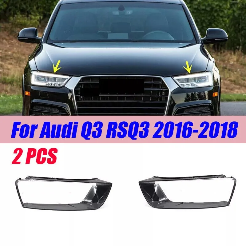 For Audi Q3 RSQ3 2016-2018 A Pair Headlight Lamp Lens Clear Cover Shell + Glue