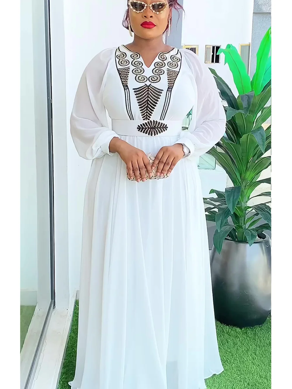 African Maxi Dresses For Women 2024 Plus Size Evening Party Long Dress Africa Clothing Elegant Kaftan Muslim Chiffon Dress