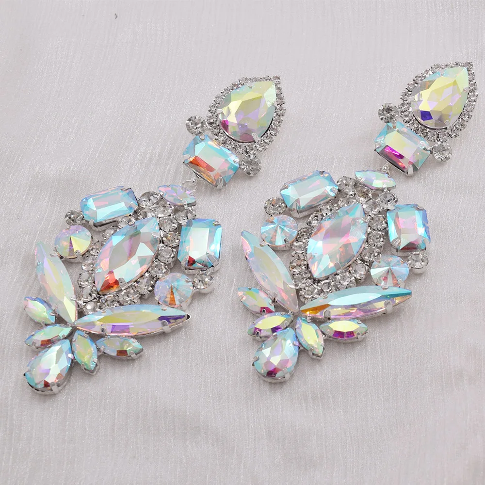 Clip on Huge Size Glass Strass Crystal Dangle Long Earring for Drag Queen Women Wedding Jewelry Heavy Stage Accessories