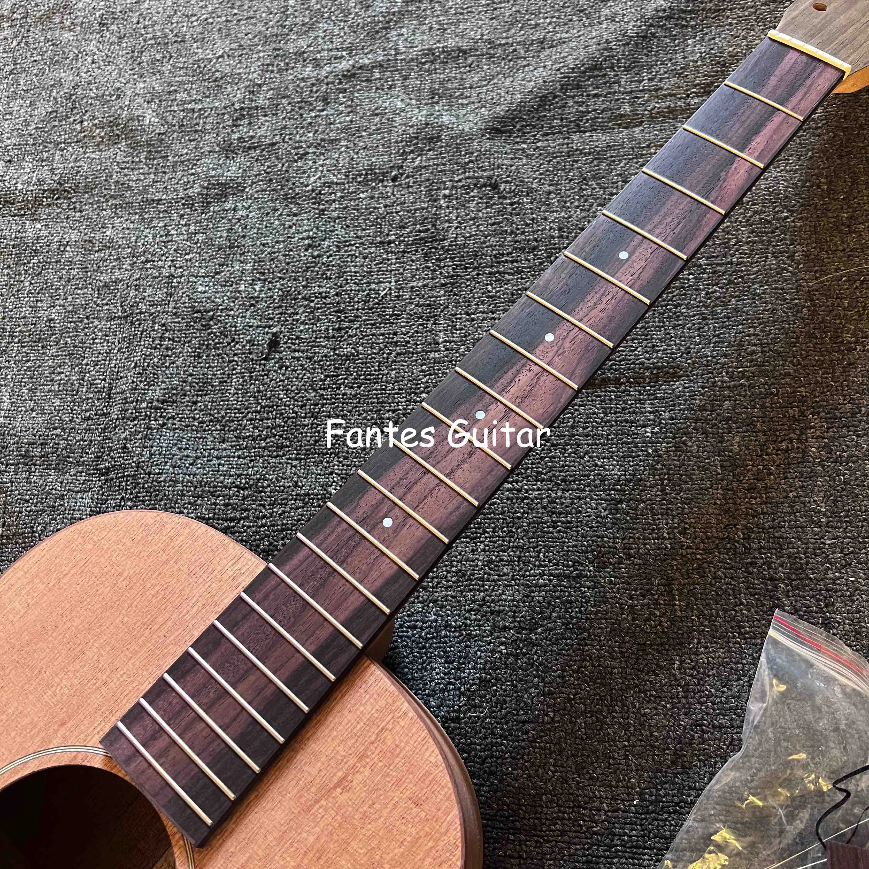 Custom O Body Acoustic Guitar DIY KITS, Solid Mahogany Back Side
