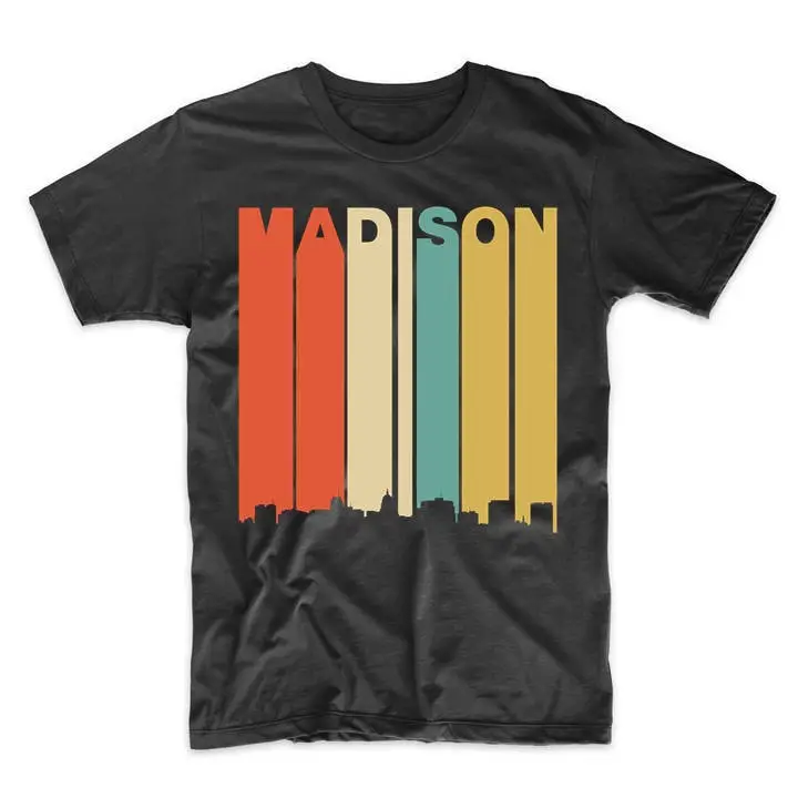 Madison T Shirt Vintage Retro 1970'S Style Wisconsin Downtown Skyline Men'S Wi