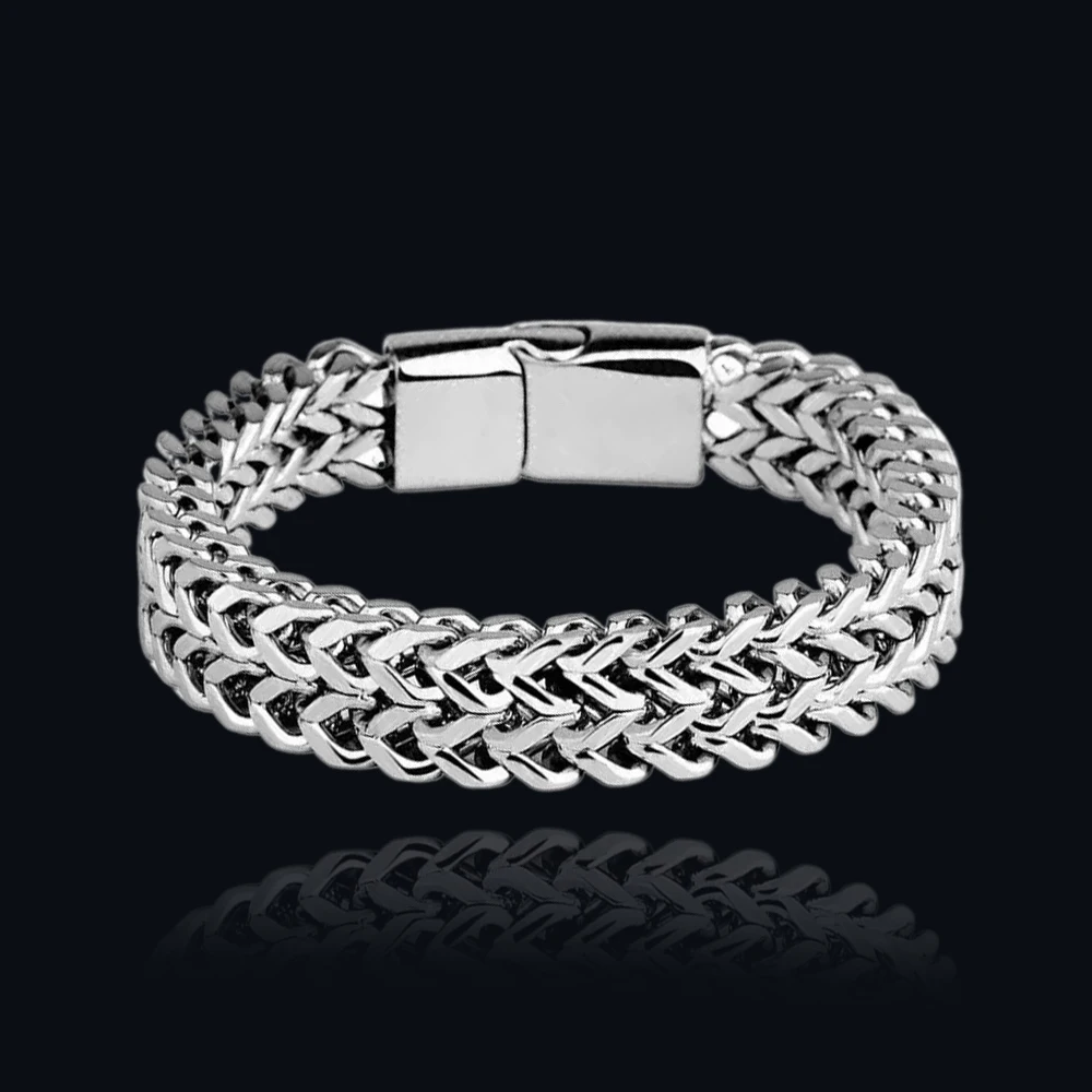 8MM  AAA stainless steel Braided Double Row Front and Rear Fish Scale Alloy Magnetic Buckle Bracelet with Keel Jewelry New Model