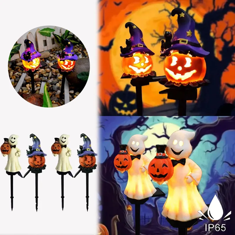 1-5PC Halloween Solar Resin Pumpkin Light Waterproof Outdoor Decoration Creative Atmosphere Lantern for Garden Courtyard