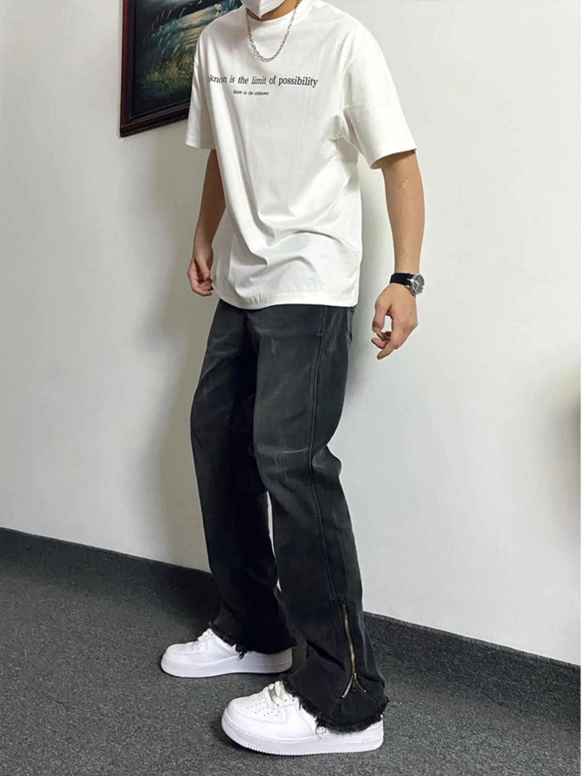 Waed adient Bla Jeans Men's High Street American Vibe Spring Autumn Casual Long Pants Slit Micro Flared Pants