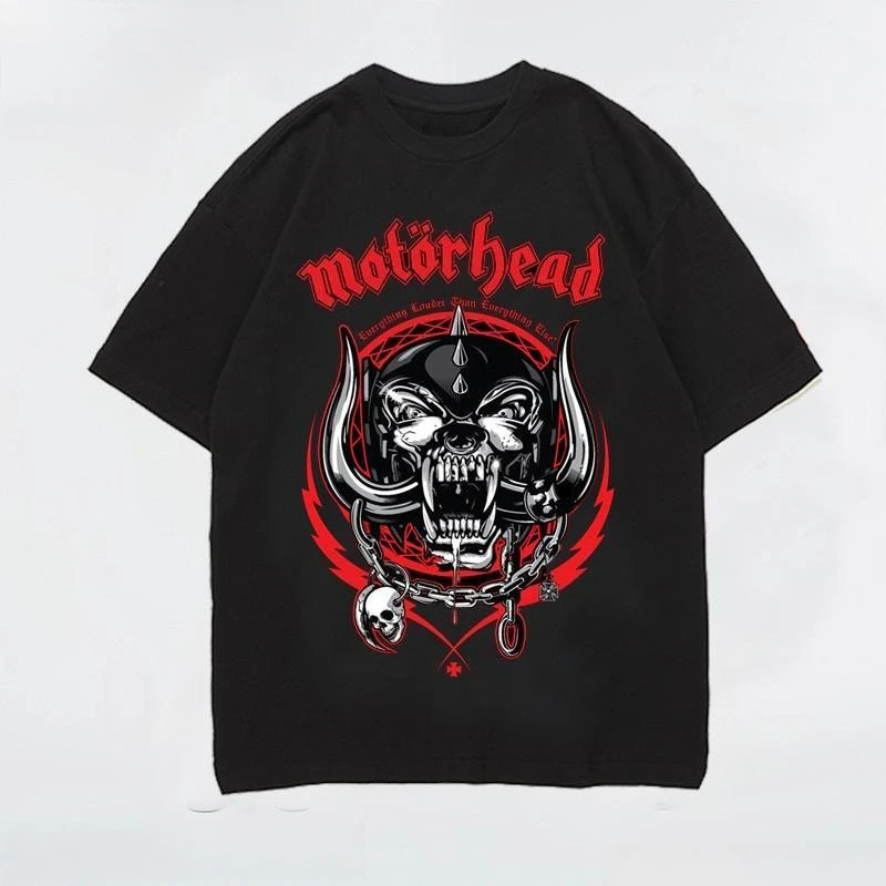 

2026 New American Retro Motorcycle Skull Graphic Print High Quality Men's and Women's T-Shirts Round Neck Loose Short Sleeve