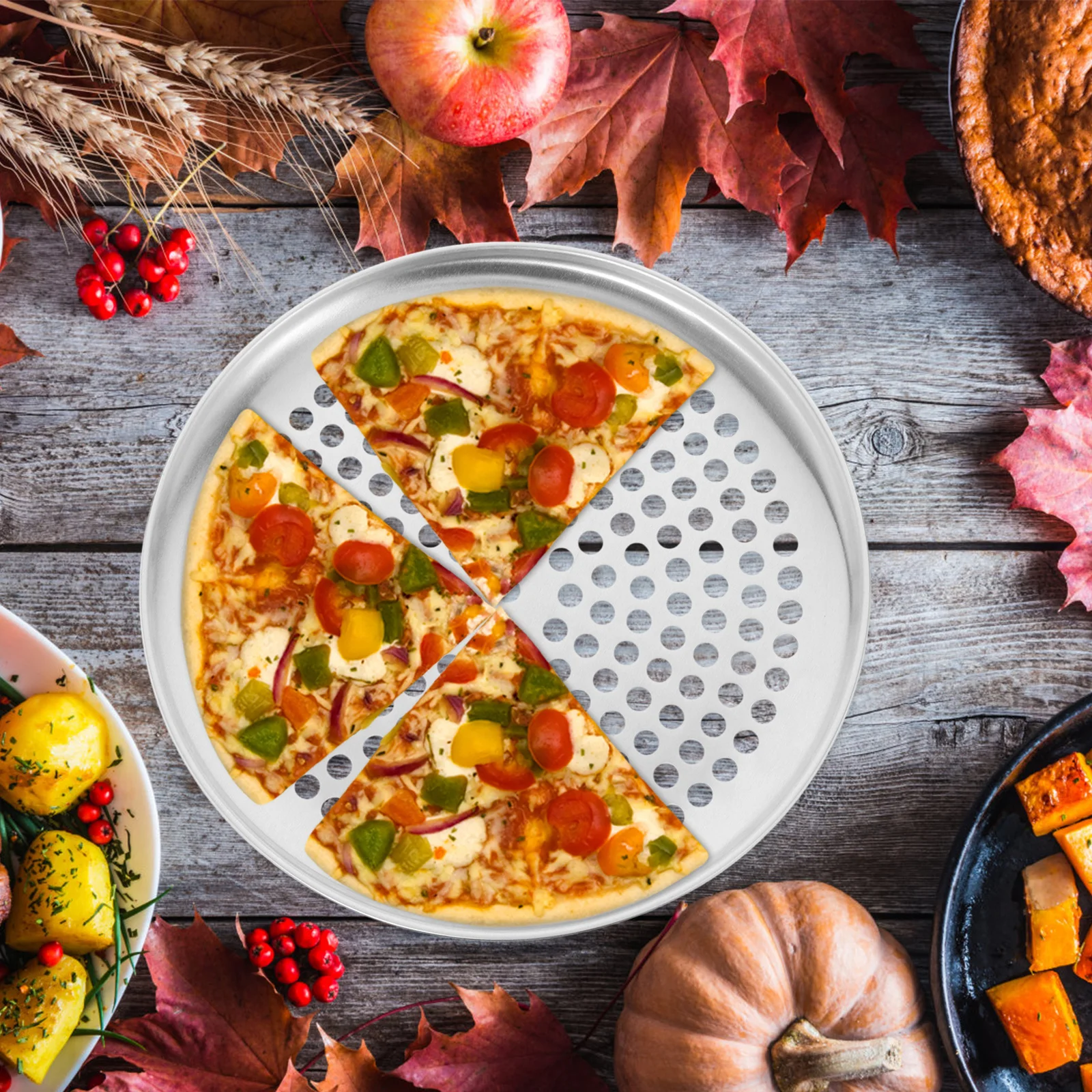 

Perforated Pizza Pan Nonstick Baking Tray Round Oven Plate Reusable Kitchen Tool 12 Inch Household Accessories