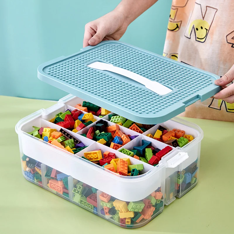 Building Blocks Toys Storage Box Compatible Organizer Kids Stackable Adjustable Storage Case with Handle Sundries Boxes