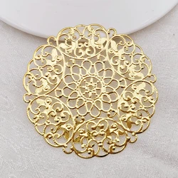 10 PCS 69mm Gold Color Metal Filigree Big Flower Slice Charms Base Setting DIY Jewelry Making Components Finding