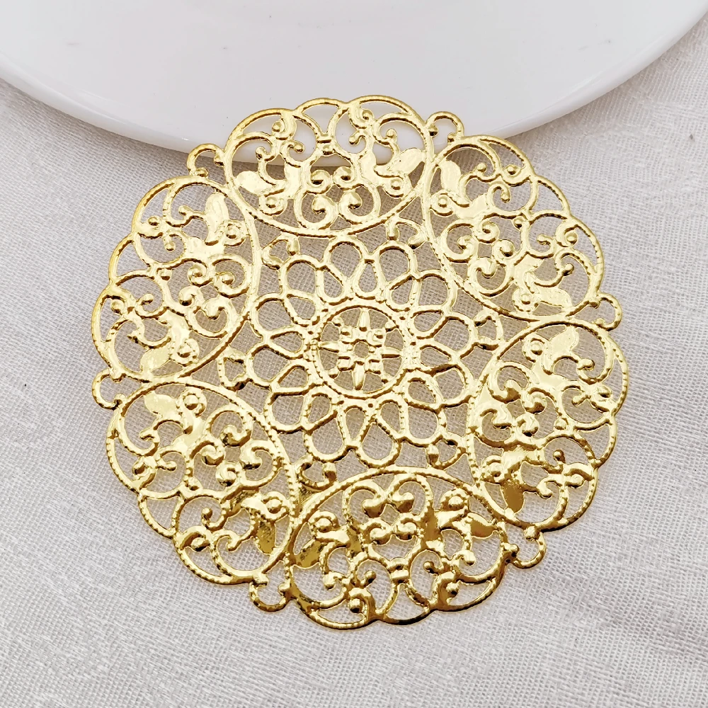 10 sztuk 69mm złoty kolor metalowa filigran duża kwiatowa plaża Charms ustawienie podstawy DIY komponenty do wyrobu biżuterii znalezienie