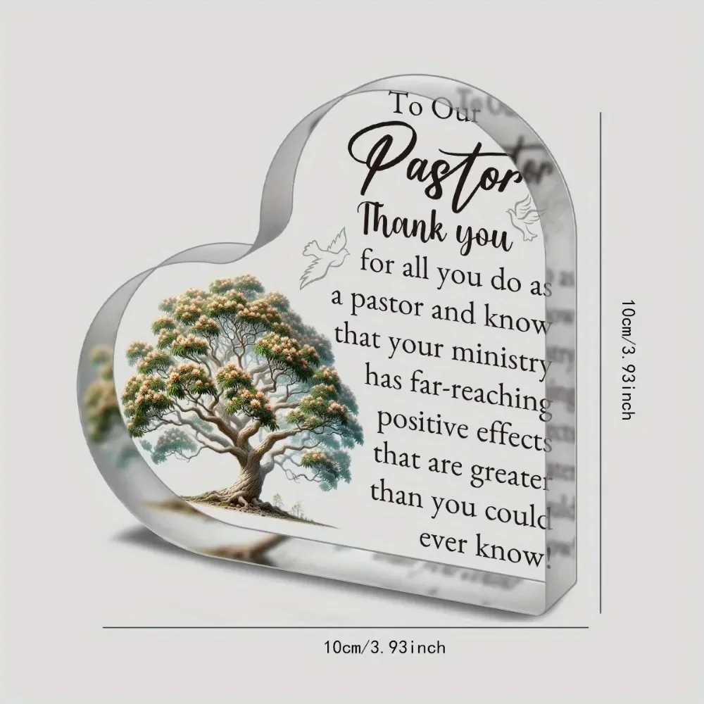 Heart Acrylic Plaque Gift for Pastor, Tree & Dove Pattern Thank You Pastor Desktop Decor