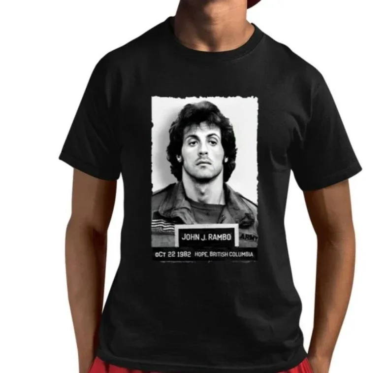 

New Summer Cotton Men Printing Short Sleeve O Neck Tshirt John Rambo Mugshot Tee Loose T Shirts Men Y2K Hip Hop Top S-3XL
