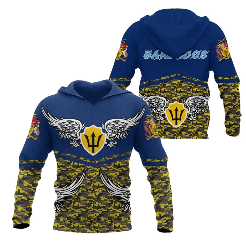 Full Print Barbados Flag National Emblem Pattern Hoodie für Männer Frauen Neu in Langarm Pullover Sweatshirt Herren Sport Hoody