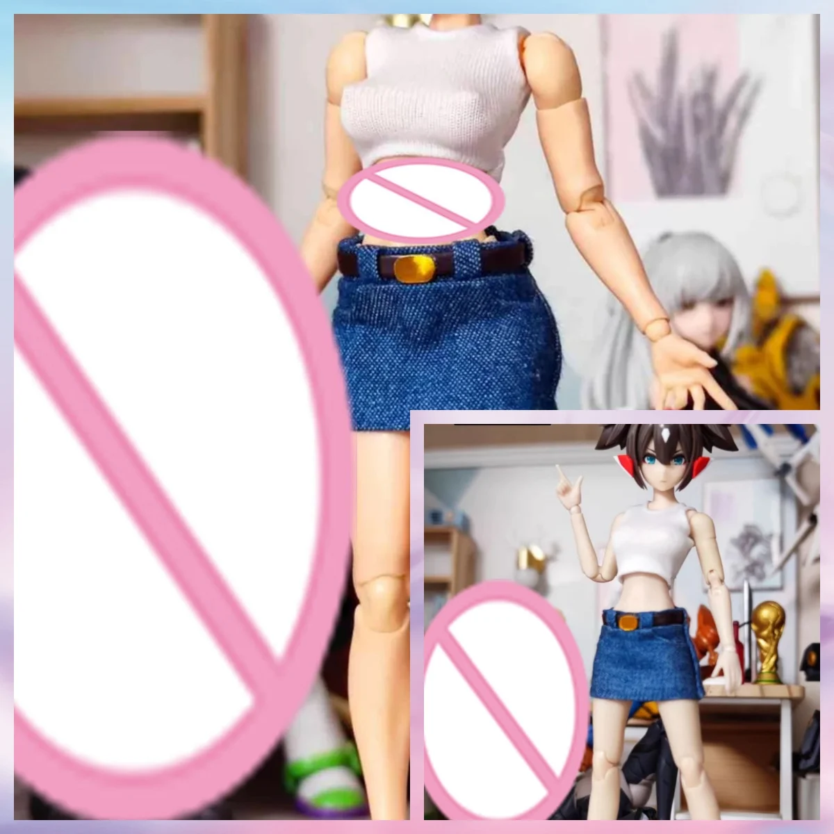 

【Без фигурки】Аксессуары для женской солдатской одежды в масштабе 1/12: стильный костюм, простой вязаный жилет, джинсовая мини-юбка для 6-дюймовой фигурки.