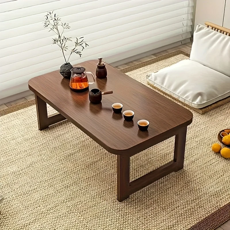 Foldable Portable Side Table Bamboo Tabletop Wooden Frame Minimalist Space Saving End Table Indoor Multifunctional Accent Table