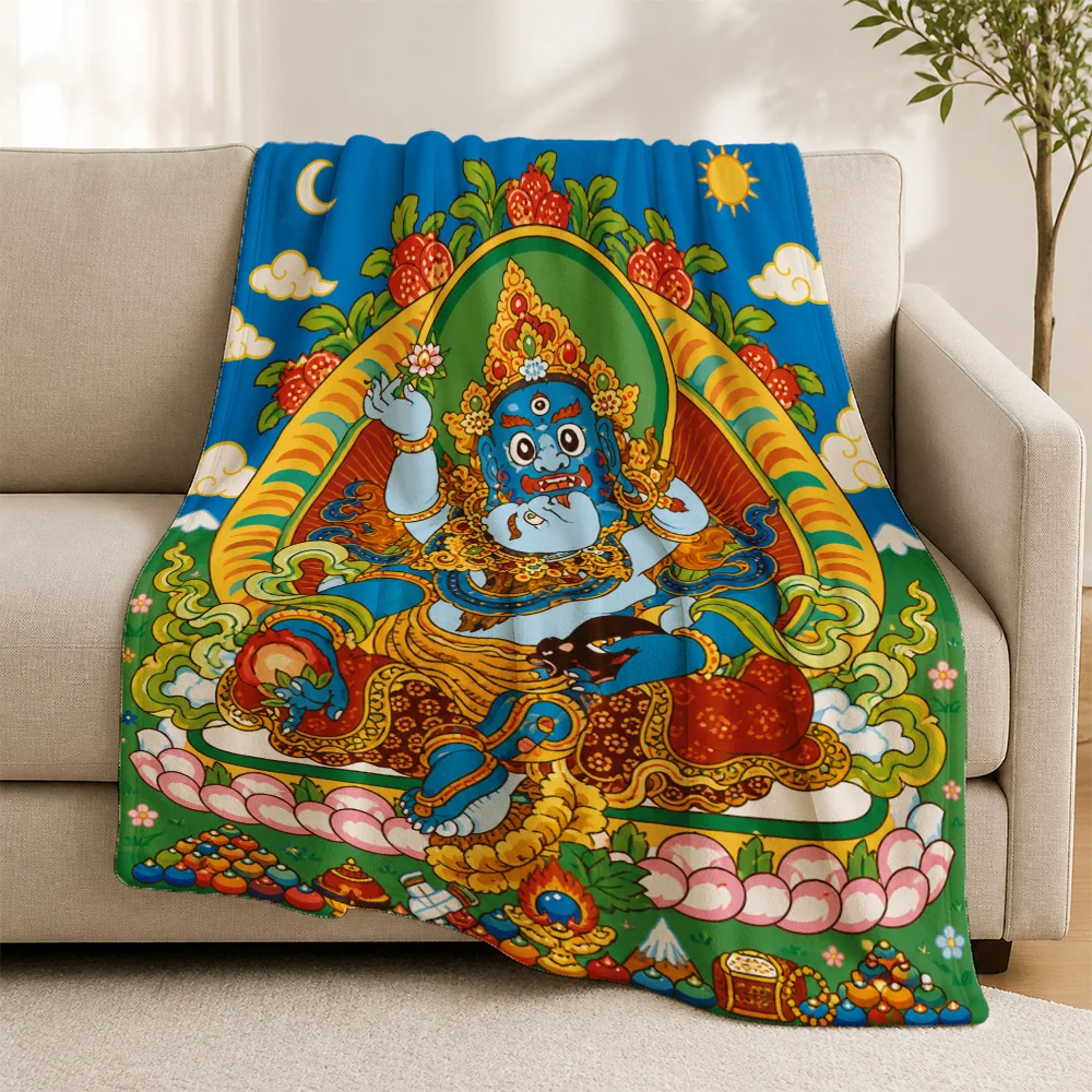 Colorful Hindu God Tapestry Throw Blanket for Sofa Couch Boho Indian Deity Mythology Art Spiritual Wall Decor Gift
