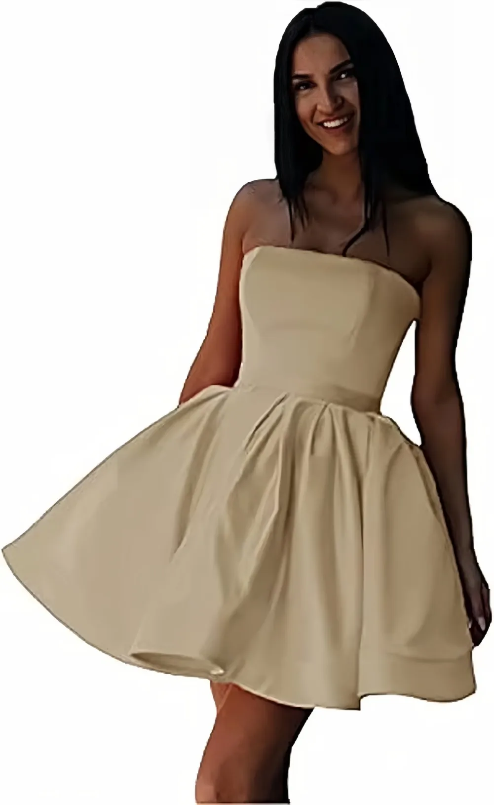 TSxuelian Women\'s Strapless Short Satin Homecoming Dresses with Belt Mini A-line Corset Back Lace-UP Party Gowns with Pockets