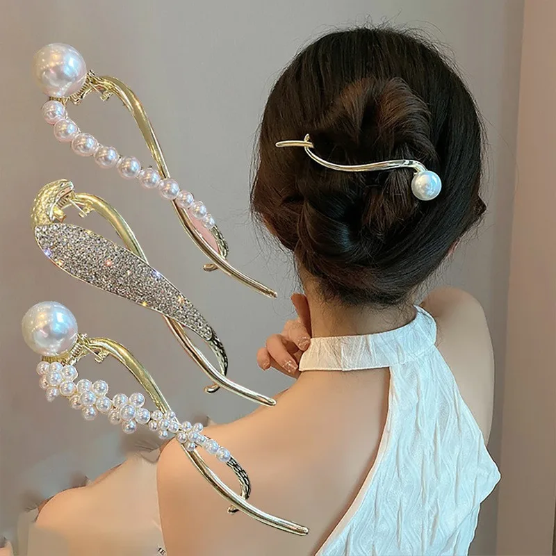 DS In Stock Low Price Clearance 11.5CM Alloy Pearl Rhinestone Hair Clips Sweet Hairpin Hairgrip for Women Girls Hair Accessories