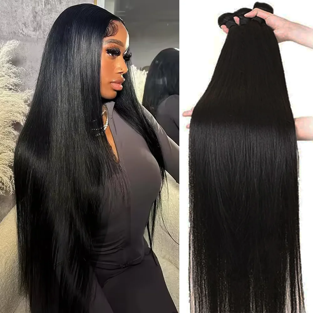 

20, 30-дюймовые прямые волосы, бразильские прямые пучки человеческих волос, натуральный черный 1/3/4 шт./100% пучки человеческих волос, волосы Remy