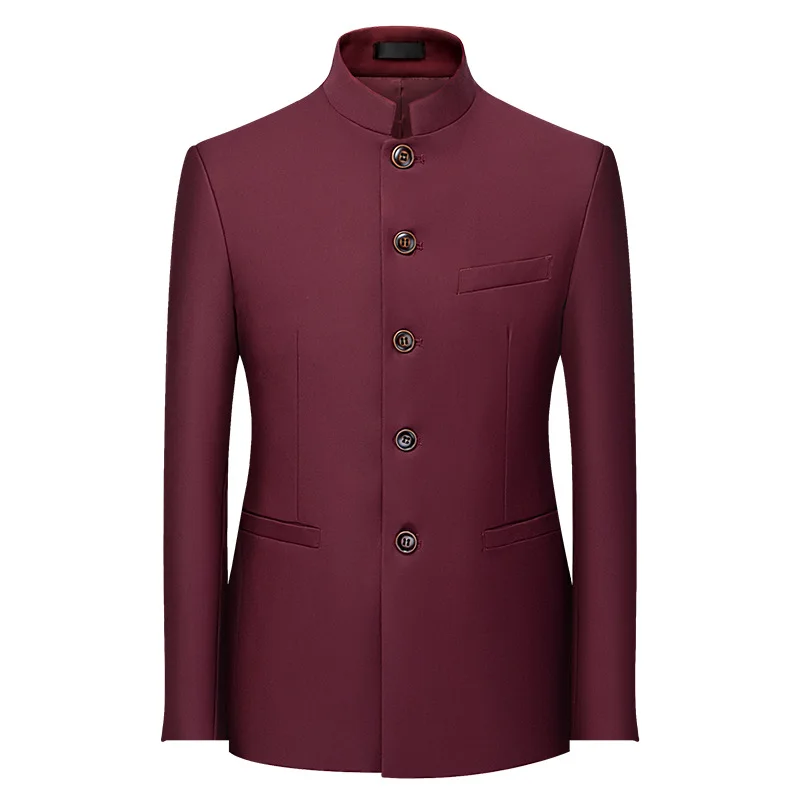 Primavera otoño hombres de negocios Casual Stand Collar Blazer moda traje chaquetas Color sólido boda Blazer prendas de vestir traje Tops hombre