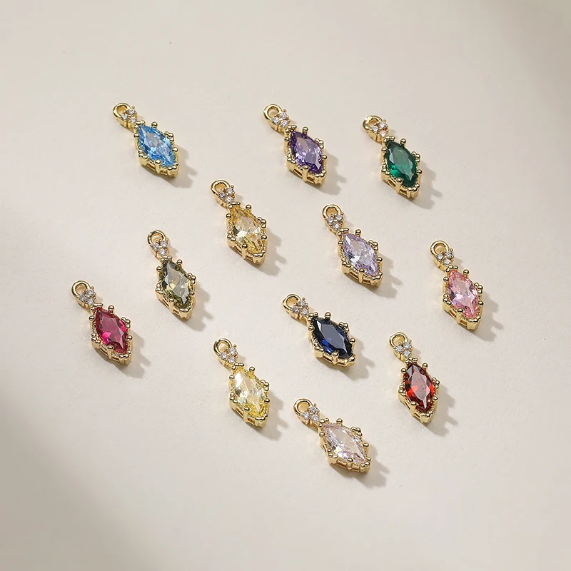 Small Rhombus-Shaped Zircon Charm Pendant 18K Gold-Plated Brass DIY Handmade Jewelry/Keychain/Earring Making Supplies