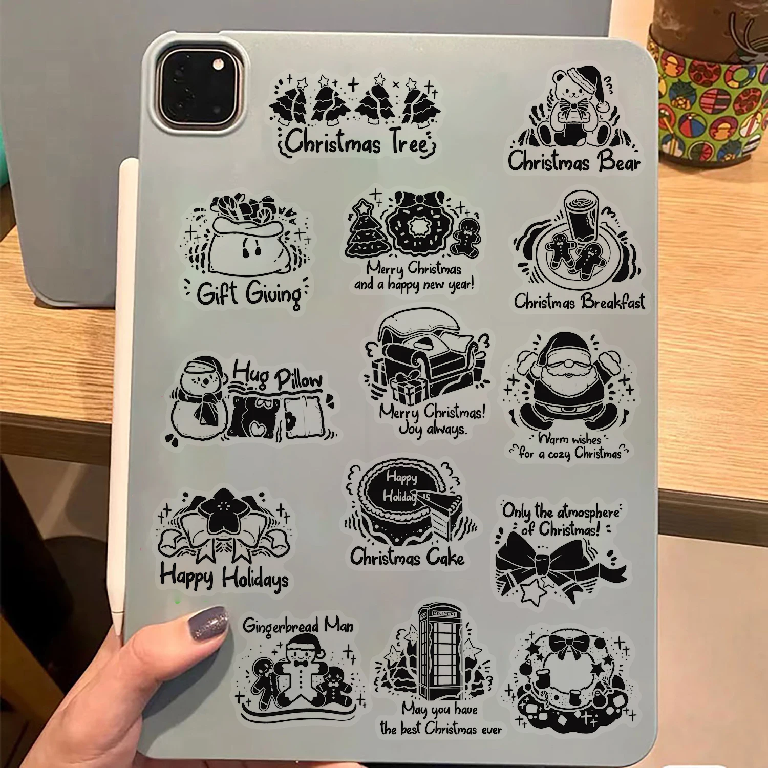 50/100 قطعة الحبر مصبوغ عيد الميلاد الكتابة على الجدران ملصقات عيد ميلاد سعيد محمول الأمتعة الهاتف دراجة الكتابة على الجدران البلاستيكية ملصق مضاد للمياه