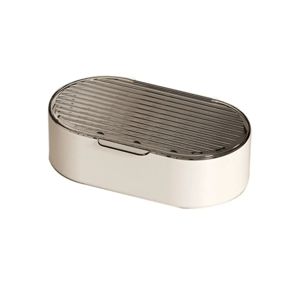 

Plastic Light Luxury Double Drain Soap Box Perforation-free Dustproof Drain Soap Holder with Cover Hollow Soap Dish Countertop