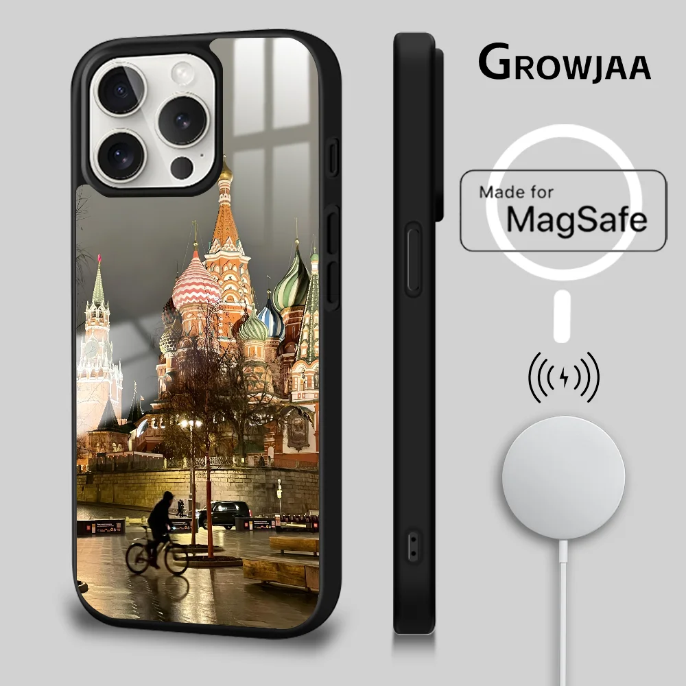 

Russia Red Square Moscow Phone Case For iPhone 16 15 14 13 12 11 Pro Max Plus Mini Magsafe Mirror Wireless Magnetic Cover