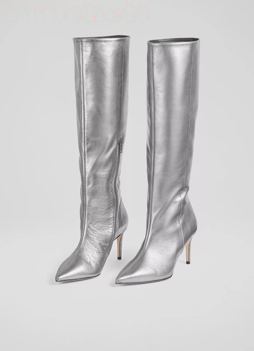 Silver Pointed Toe Ankle Boots Knee-high Sexy Solid Boots Side Zipper Thin High Heels Winter Autumn 2025 New Arrivals Luxury