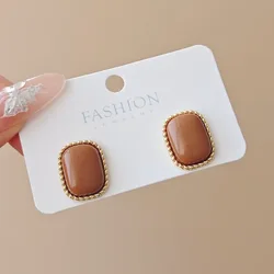 2025 New Vintage Square Women's Stud Earrings Irregular Uneven Gold Color Metal Side Personality Brown Coffee Geometry Earrings
