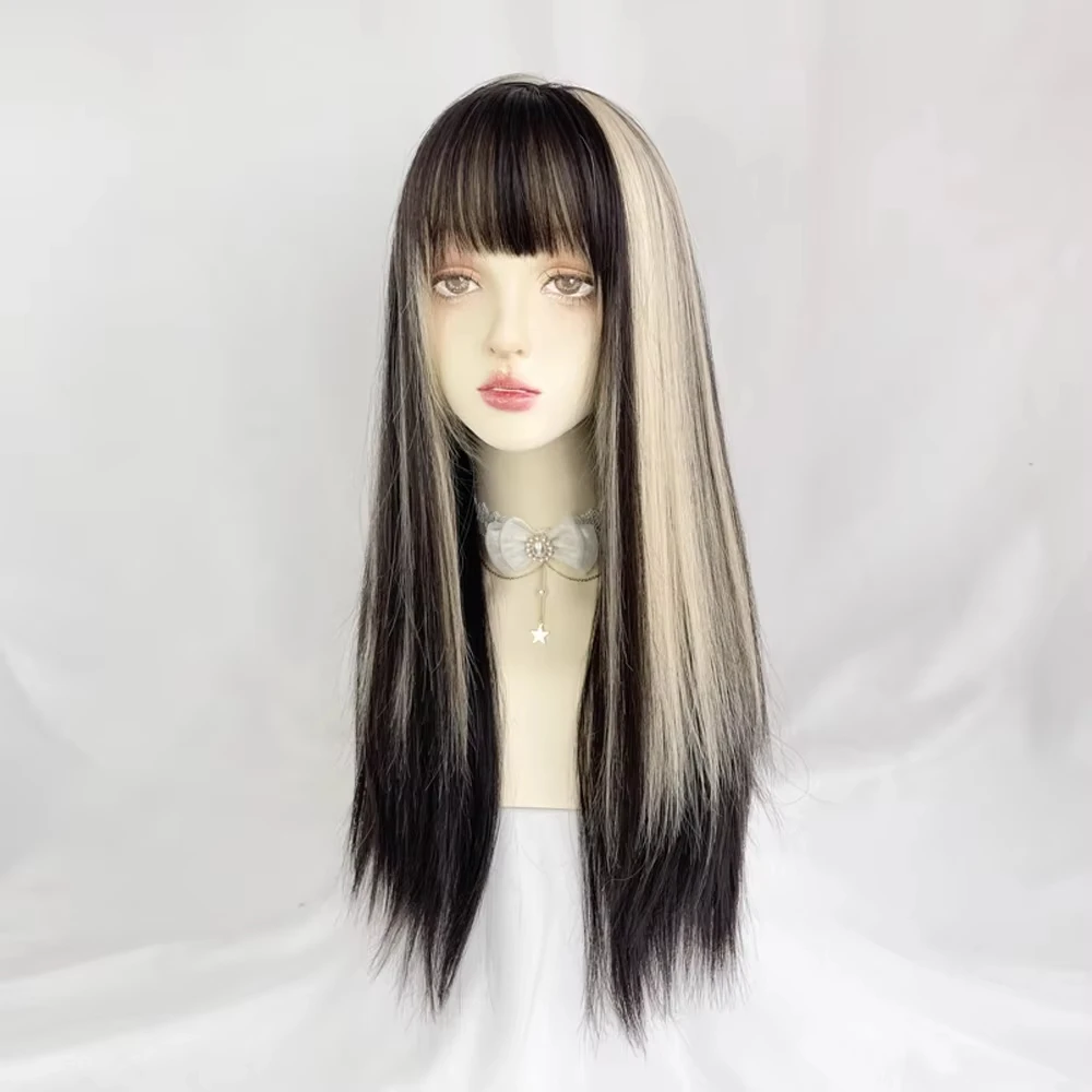 باروكة لوليتا صناعية مقاومة للحرارة للنساء بنمط مستقيم طويل مع ملابس يومية للحفلات التنكرية