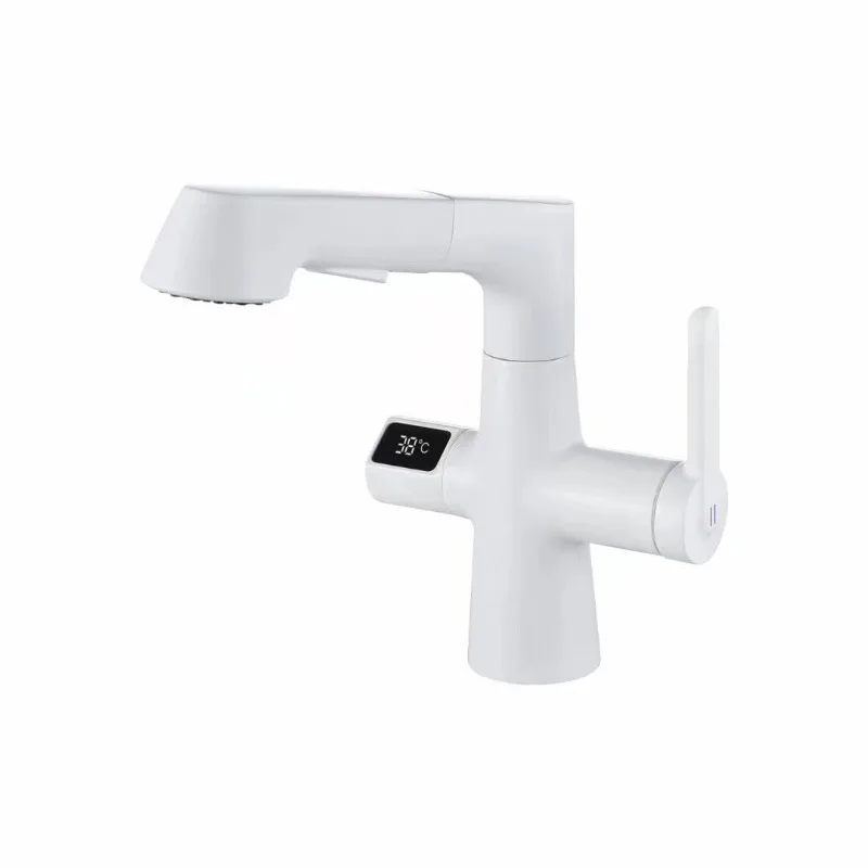 

Intelligent LED digital display basin faucet, bathroom lift and pull faucet