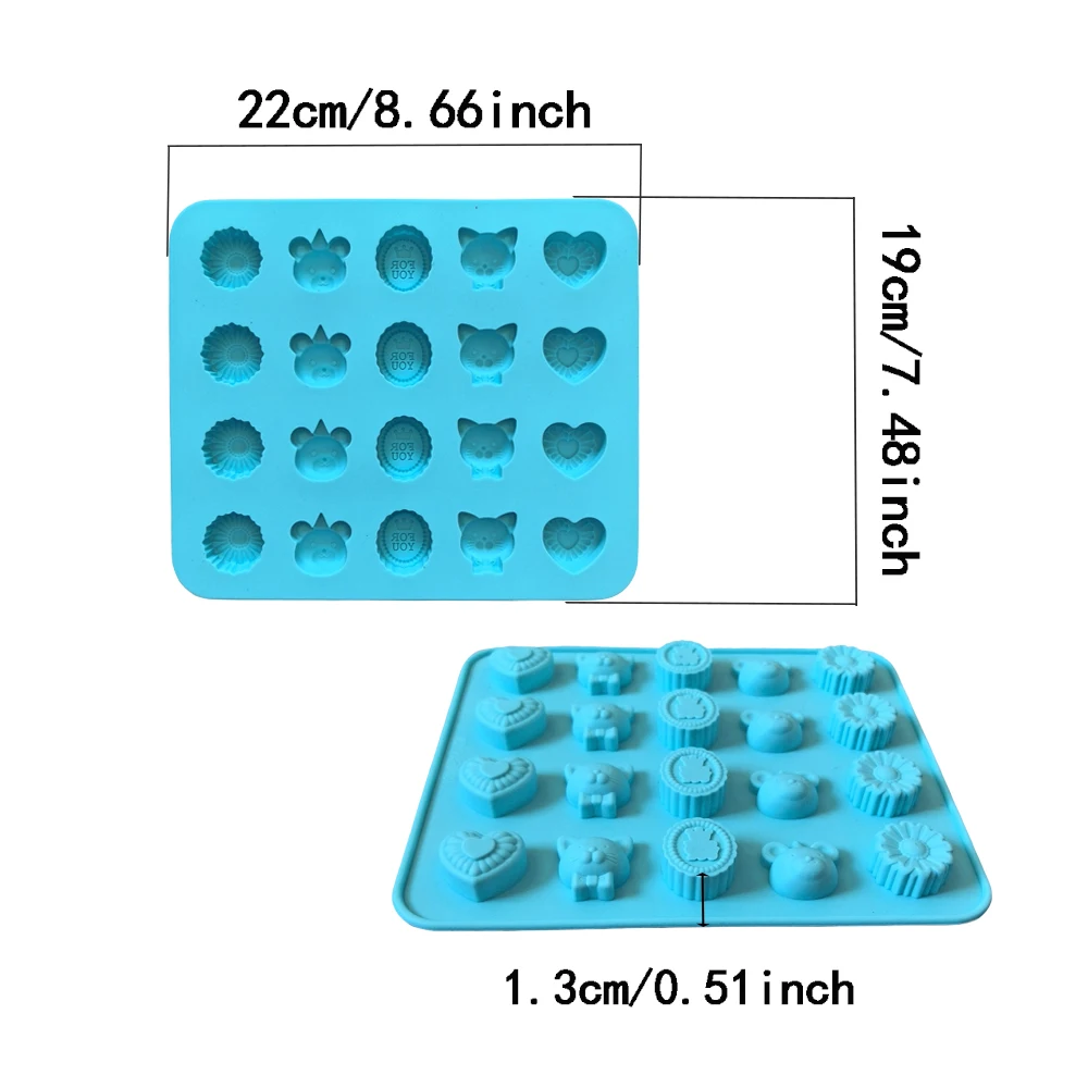 1 stampo in silicone a forma di cuore, topo, corona a 20 cavità, utilizzato per cioccolato, dessert, caramelle, stampi da forno antiaderenti fai-da-te