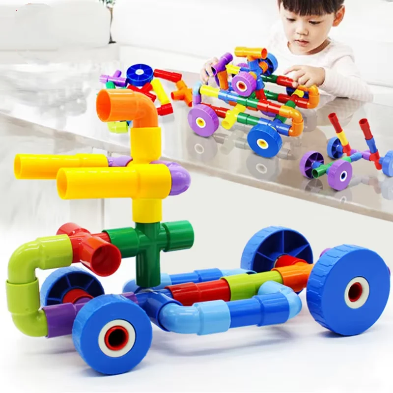 DIY Water Pipe Building Blocks Toys Kid Marble Run 3D Montessori Colorful Education Toy Assembling Parent-child Birthday Gifts