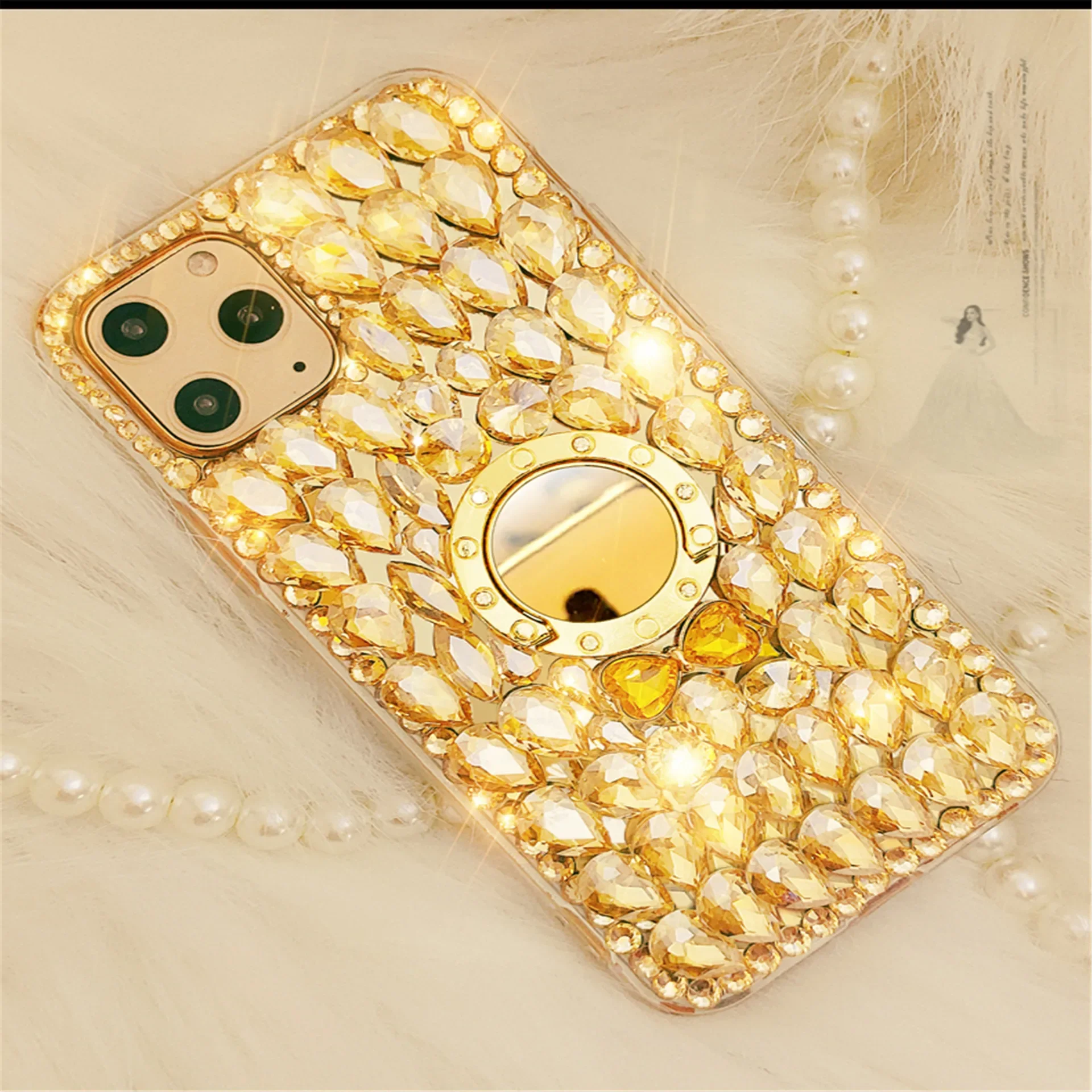 Gold Crystal Strap Phone Case with Diamond and Rhinestone, for Samsung Galaxy S23, S21, S22, S20, S24 Ultra,Glitter Bling