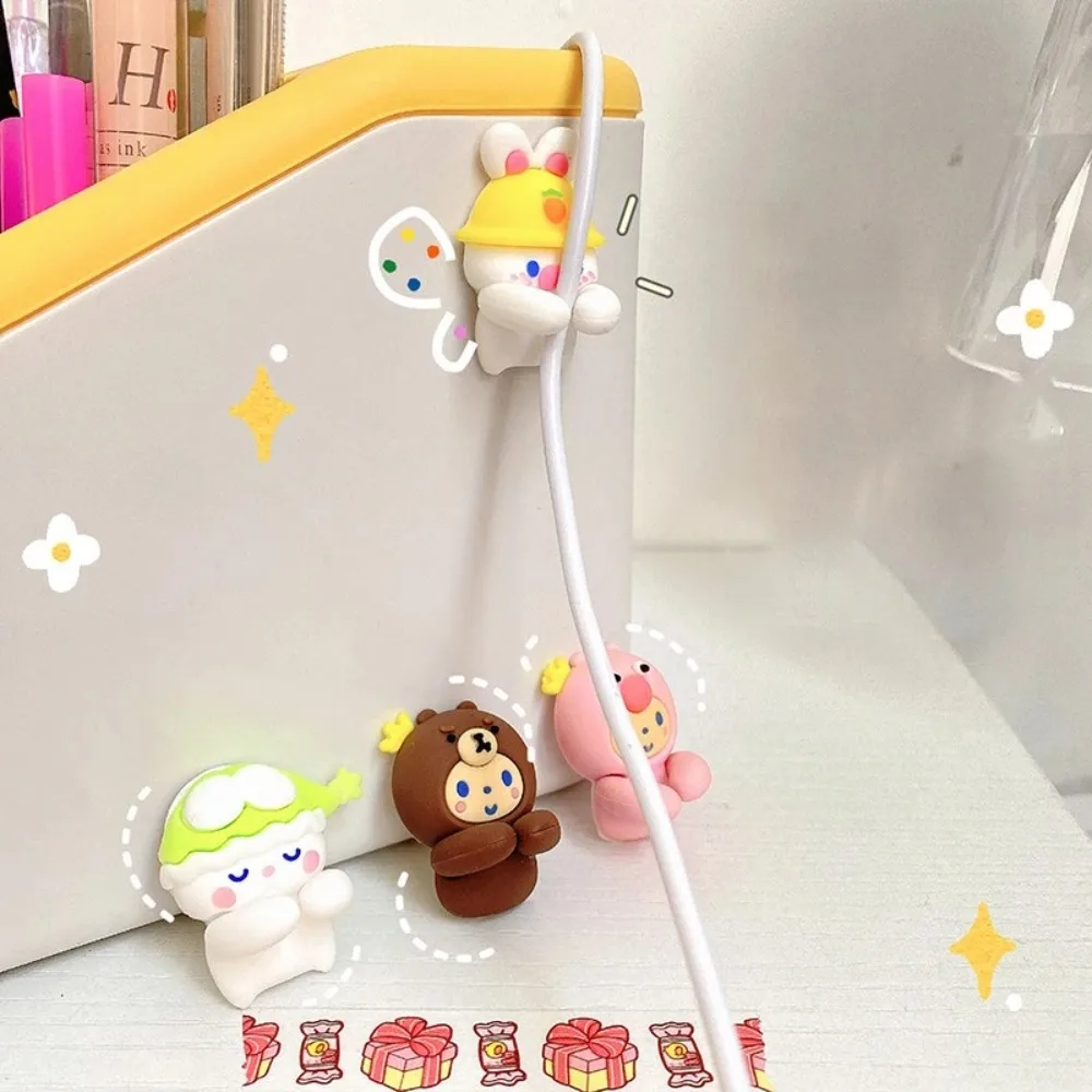 2Pcs Kawaii PVC Cartoon Cable Holder Self Adhesive Desk Organizer Cable Clamp Cute Cartoon Clamp Clips