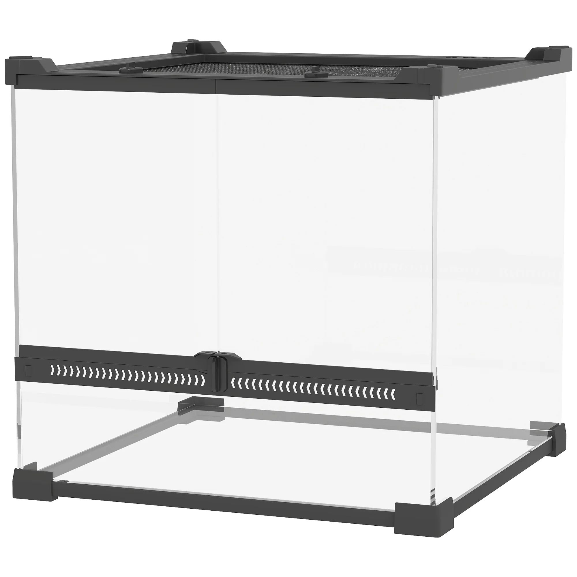 Terrarium en verre pour reptiles, base surélevée imperméable, fermeture à bouton.