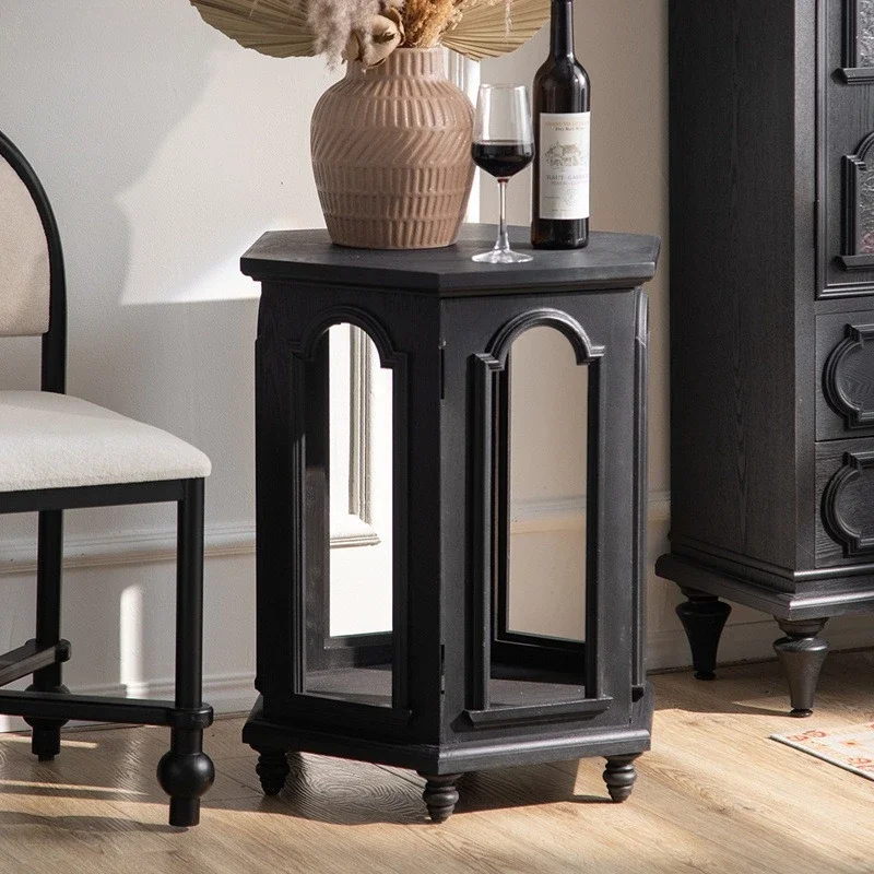 Medieval style living room coffee table, solid wood homestay clothing store coffee table, new black high-end sofa