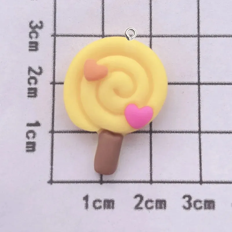 10 buah Kawaii kartun Lollipop Resin liontin DIY wanita anting liontin kalung gelang gantungan kunci dekorasi datar Resin belakang