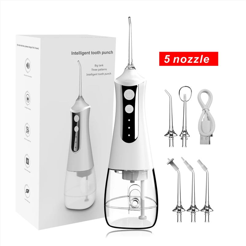 Portable Oral Irrigator Tools Cleaning Teeth 300ML 5 Nozzles Mouth Washing Machine Floss Teeth Cleaning Tool