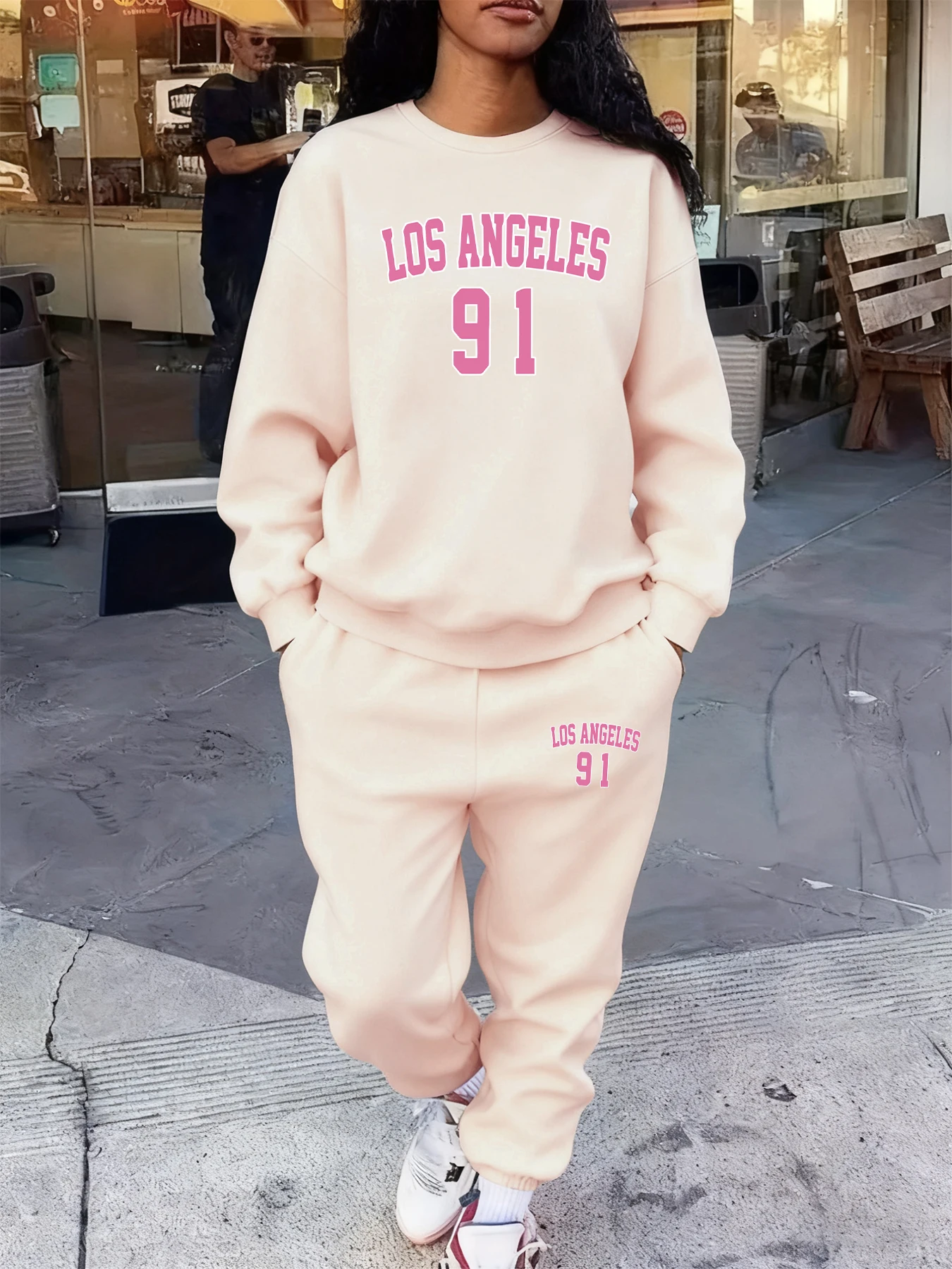Los Angeles Nummer 91-Muster, weibliche Jogginghose, Herbst-Basic-Hose, warme elastische Taille, Jogger, Kordelzug, Unisex-Hose