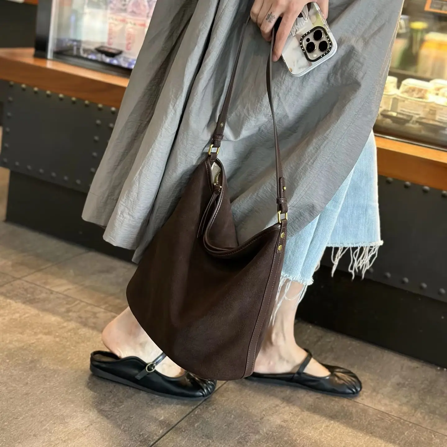 

Genuine Grade Suede Leather Women's Shoulder Crossbody Bucket Bag Luxury Designer Brand Ladies Tote for Woman High Quality New