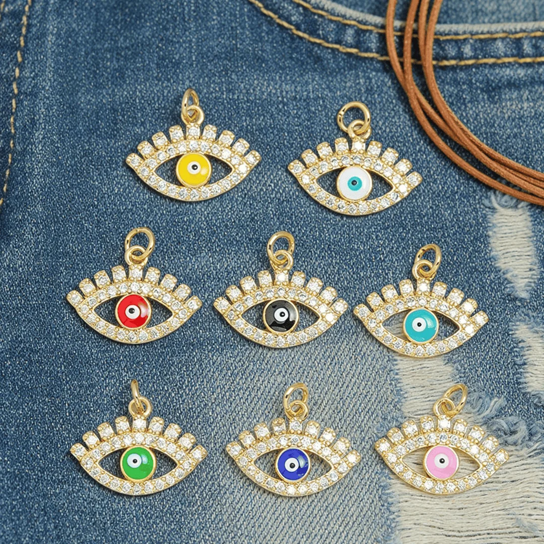 

4Pcs Pendants Brass Zirconia Enamel Evil Eye Hollow Charms Lucky Amulet for DIY Jewelry Necklace Bracelet Accessories Women Men