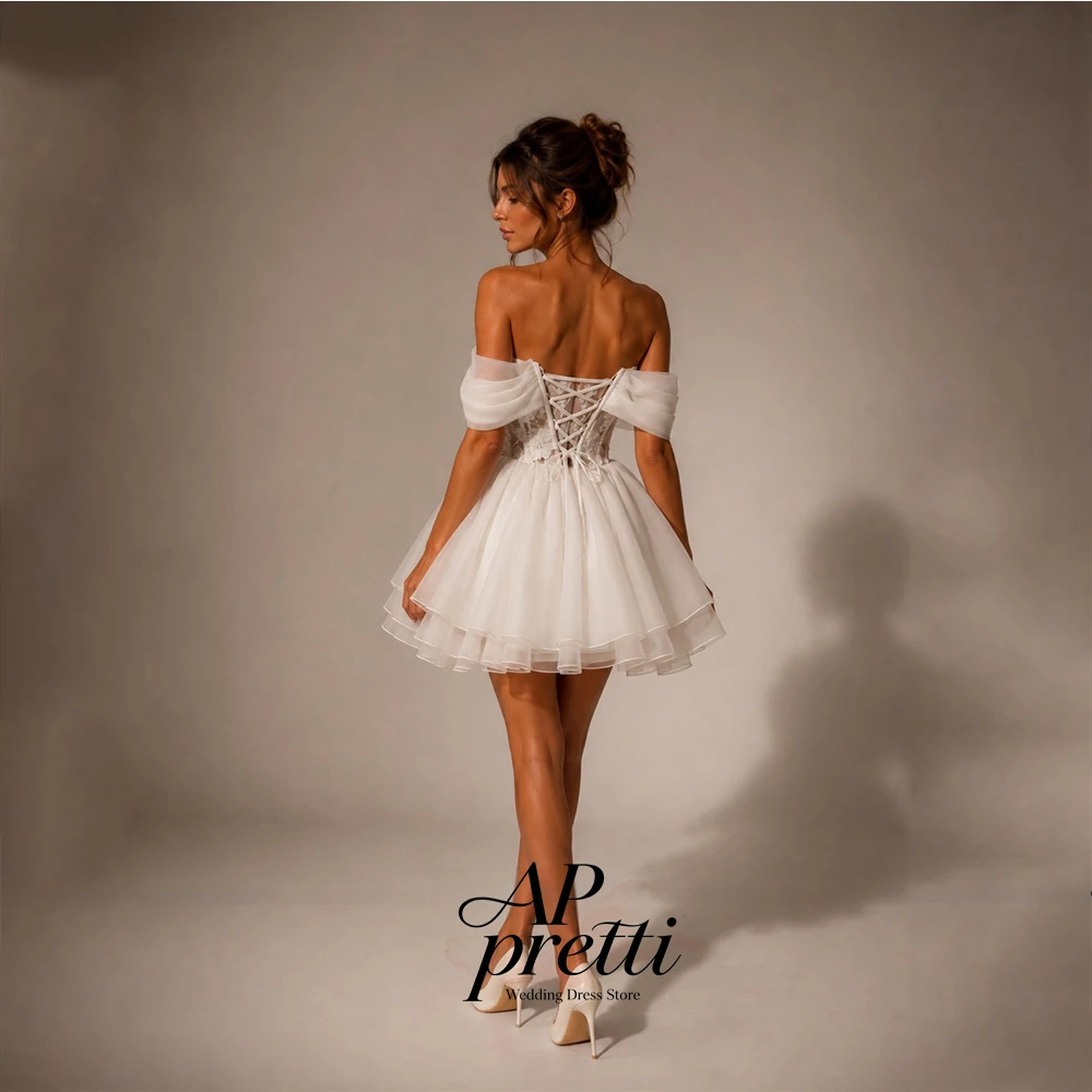 AP pretti Fairy Tulle Applique Mini Wedding Dresses Strapless Customized Off the Shoulder Mini-Length Bridal Gown A-line 2026