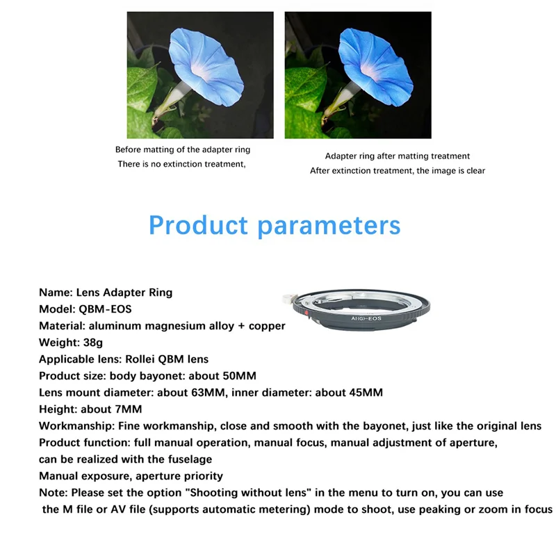 B49C 5X QBM-EOS Lens Adapter Ring For ROLLEI Rollei QBM Lens To Canon EOS EF