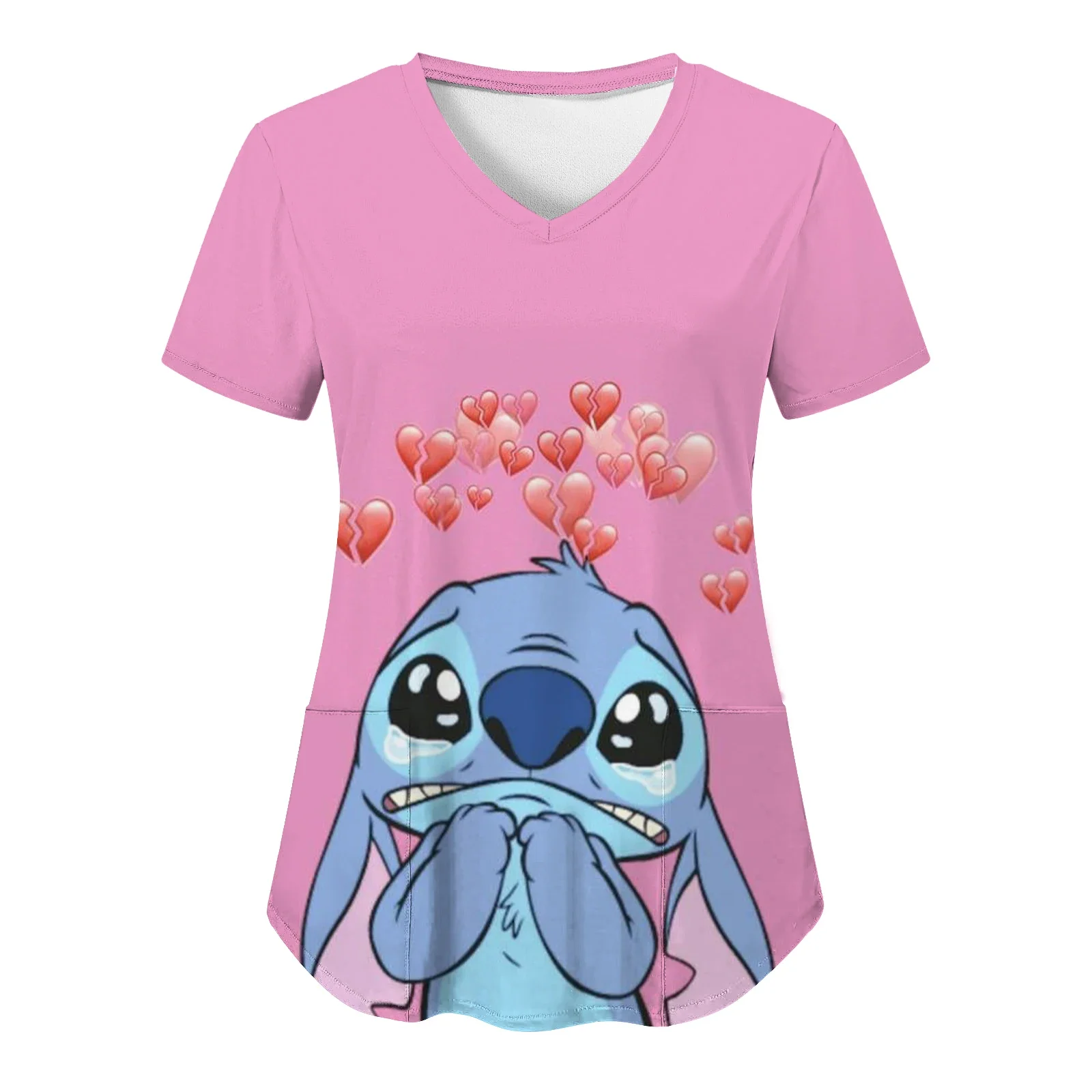 

Women T Shirts V Neck Shirt Summer Stitch Nurse Uniform Tops Pocket Top 2024 Hospital T-shirts Disney Woman Clothes T-shirt Tees