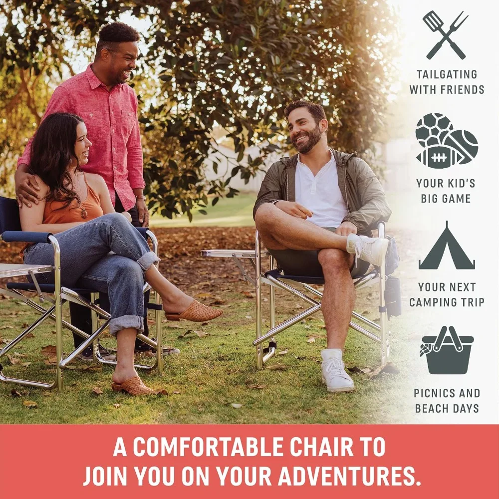

Sports Chair with Side Table, Beach Chair, Camp Chair for Adults, (Black)