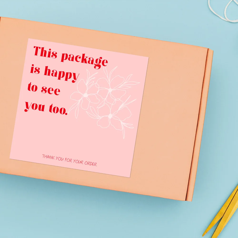 50pcs/pack Pink This Package is Happy To See You Stickers for Package Appreciate Customer Small Business Stickers for Gift Wrap