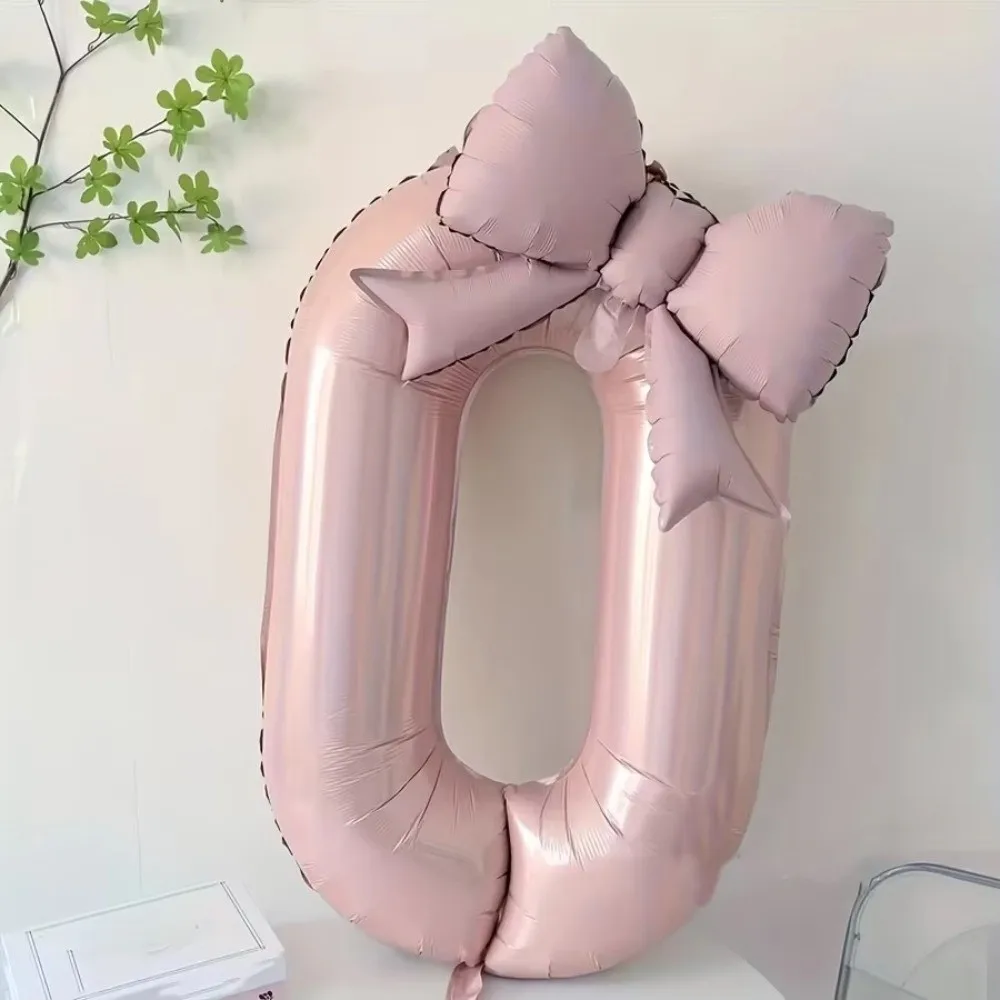 Large 40 Inch Number Digital 0-9 Balloon with Bowknot Anniversary Decoration Foil Balloons Cream Pink Birthday Party Balloons view 5