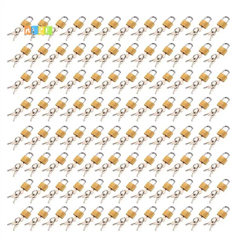 

Миниатюрный латунный замок A12E-96PCS с ключами для шкафчиков, чемоданов и багажа, простой маленький медный замок