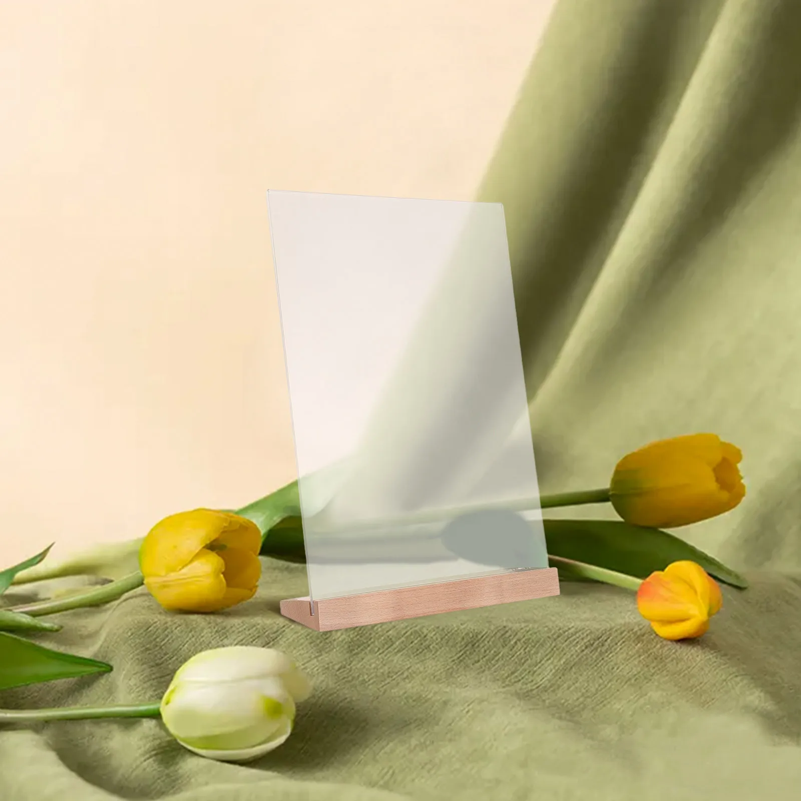 Support de panneau en acrylique Transparent, Base en bois en forme de L, présentoir de Menu de Table A4, 12,18x8,25 pouces, autoportant élégant, 3 pièces